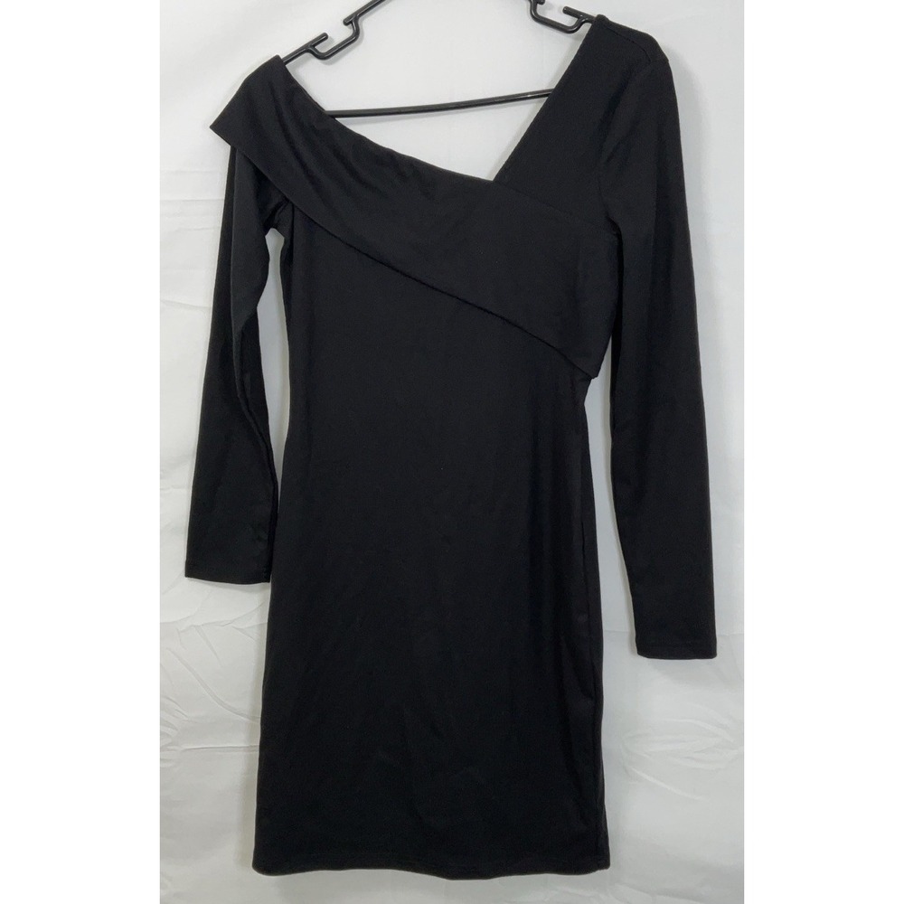 NWT Pretty Garden Long Sleeve‎ Ribbed Knit Cold Shoulder Dress Black - Small